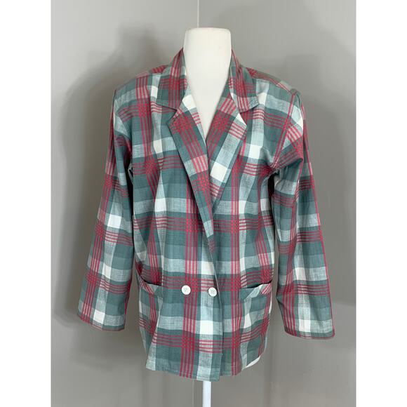 Vintage 80s 90s Iconic Tartan Plaid Oversized Cotton Blazer Spring Summer Preppy - Picture 2 of 11